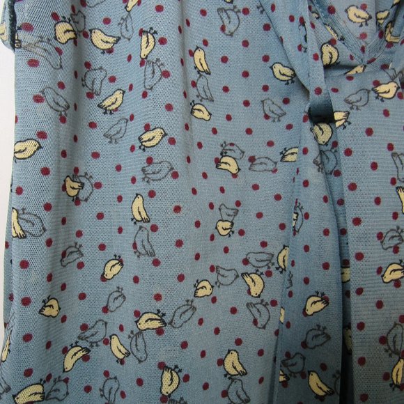 Bird Print Sheer Flutter Sleeve Tie Neck Blouse - Picture 2 of 7